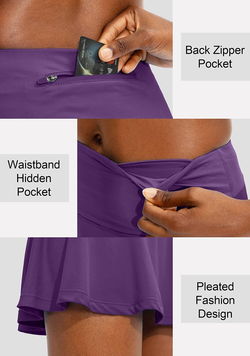 SANTINY Pleated Tennis Skirt for Women with 4 Pockets Women's High Waisted Athletic Golf Skorts Skirts for Running Casual (Dark Purple_XS)