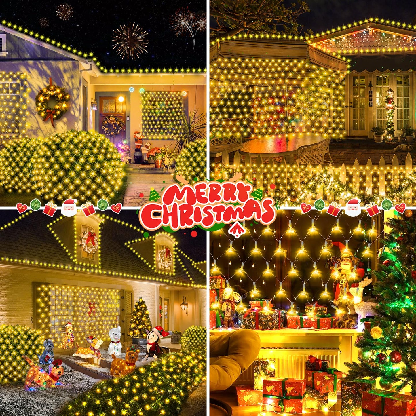 Hezbjiti Christmas Net Lights Outdoor 200 LED 6.9FT x 5.4FT Clear Wire with 8 Modes, Connectable Plug in Waterproof, Timer Memory Function for Xmas Tree Bushes Porch Lawn Windows Decor（Warm White）
