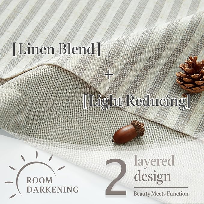 jinchan Double Layer Striped Linen Kitchen Tier Curtain Rustic Cafe for Living Room Bathroom Half Window Curtain Light Filtering Rod Pocket 1 Panel 24 Inch Taupe Grey