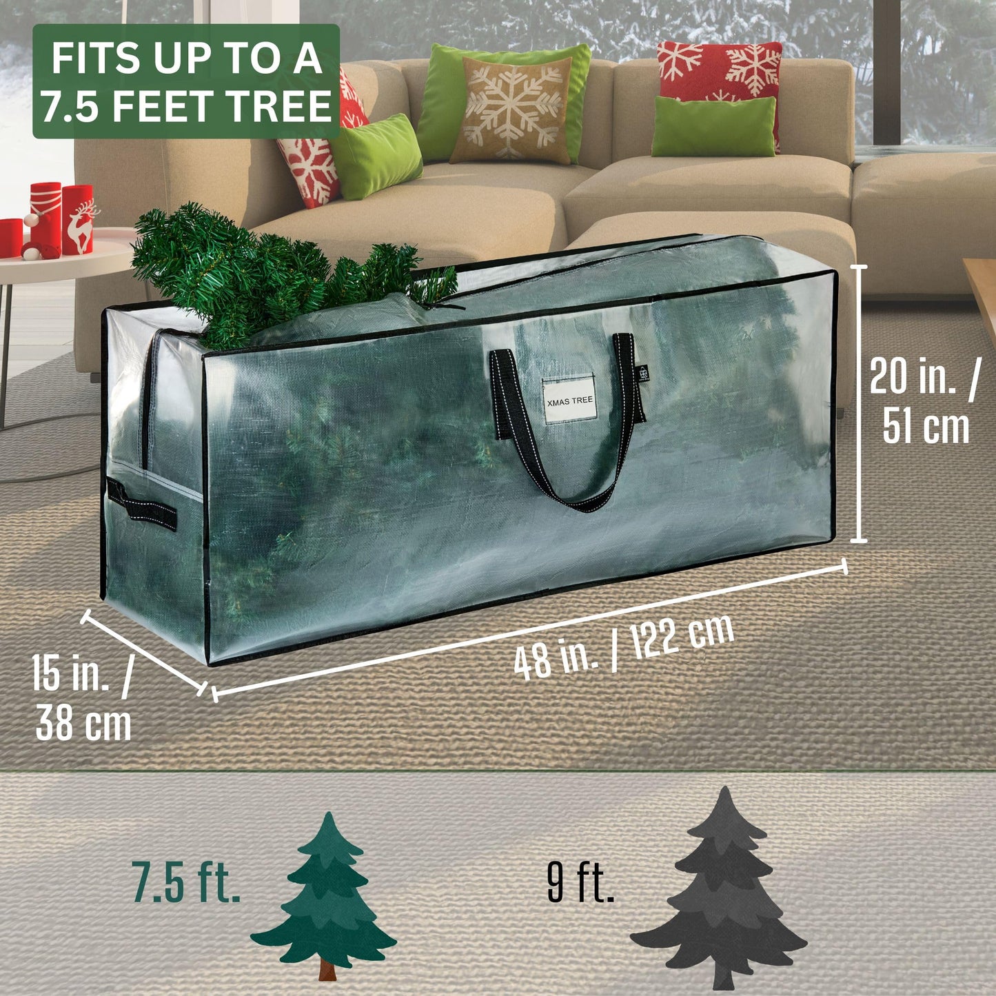 VENO 2 Pack Clear Christmas Tree Storage Bag - Fits 7.5 Ft Artificial Trees, Heavy Duty Large Bags with Zipper, Durable Handles, and Labeling Card Slot, Alternative to Storage Boxes with Lids (2 Pack)