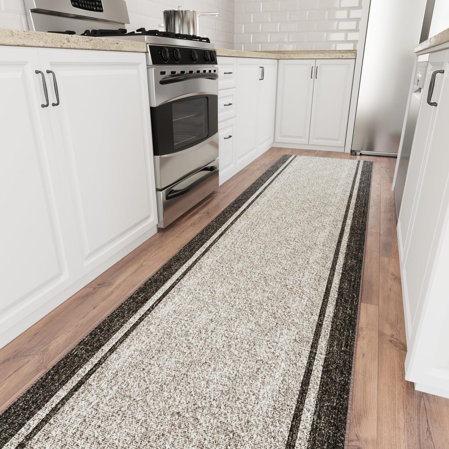 Ottomanson Aisle Runner Rug 2'7" x 28' – Soft Non-Slip Rug, Low Pile Carpet for Hallways, Events, Churches & Extra-Long Indoor Spaces, Border Brown