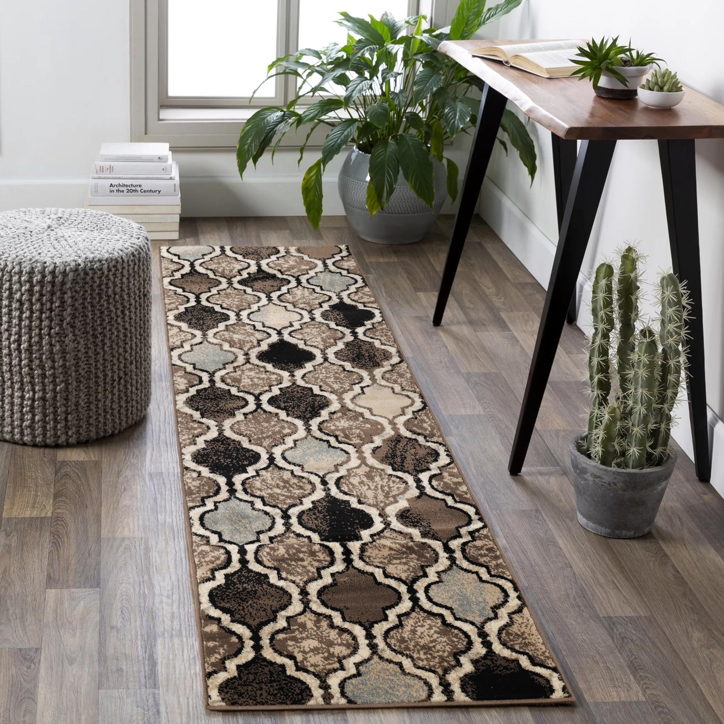 Superior Indoor Runner Rug, Jute Backing, Modern Plush Rugs for Hallway, Living, Dining Room, Office, Kitchen, Geometric Trellis Floor Decor, Viking Collection, 2' 7" x 10', Ivory
