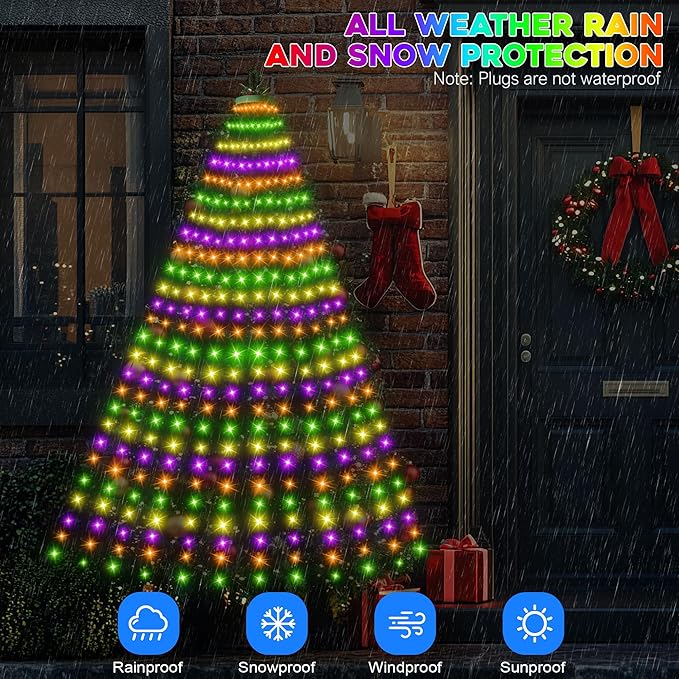 30+ Modes Ring Christmas Tree Lights Indoor Outdoor - 6.56Ft x 12 Lines 288 LED Easy App Control Color Changing Timer Remote Waterproof for 6 7 Ft Xmas Trees (Warm White to Multicolor)