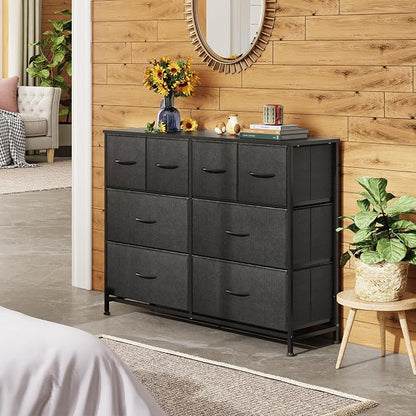 WLIVE Dresser for Bedroom with 8 Drawers, Wide Fabric Dresser for Storage and Organization, Bedroom Dressers, Chest of Drawers for Living Room, Closet, Hallway, Black