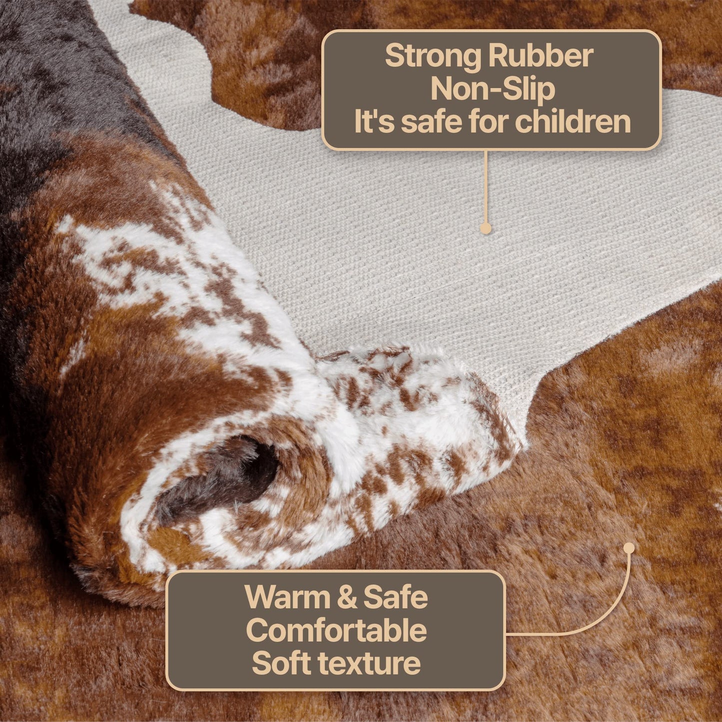 CONBEN Faux Cowhide Rug Large (4.3ft x 5.6ft) - Non-Slip Backing, Cow Print Decor - Fireplace Hearth Rug, Wall Art Farmhouse, Western Floor Rugs for Living Room, Bedroom, Dining Area or Office