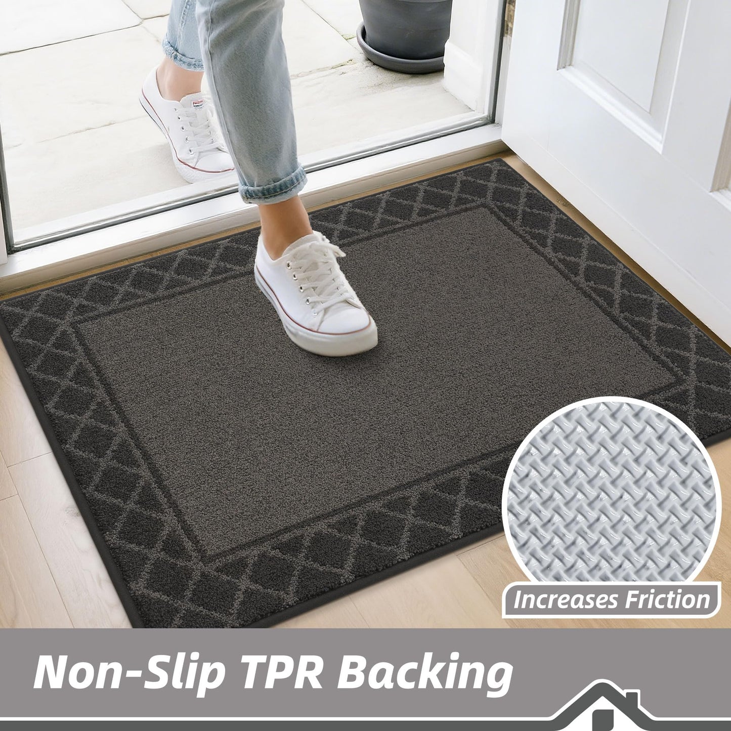 BEQHAUSE Door Mat Indoor Entrance Dirt Trapper Rugs for Entryway Non Slip Welcome Mat Absorbent Floor Mat Low Profile Washable Front Doormat for Dirty Paws, 32" x 48", Black