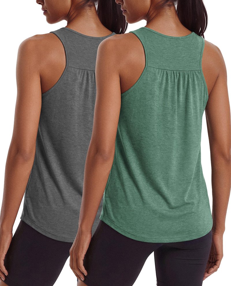 PINSPARK Workout Tops for Women Racerback Tank Top Moisture Wicking Athletic Yoga Shirts Sleeveless Crewneck Running Sports Muscle Tee,Dark Grey/Dark Green 3XL