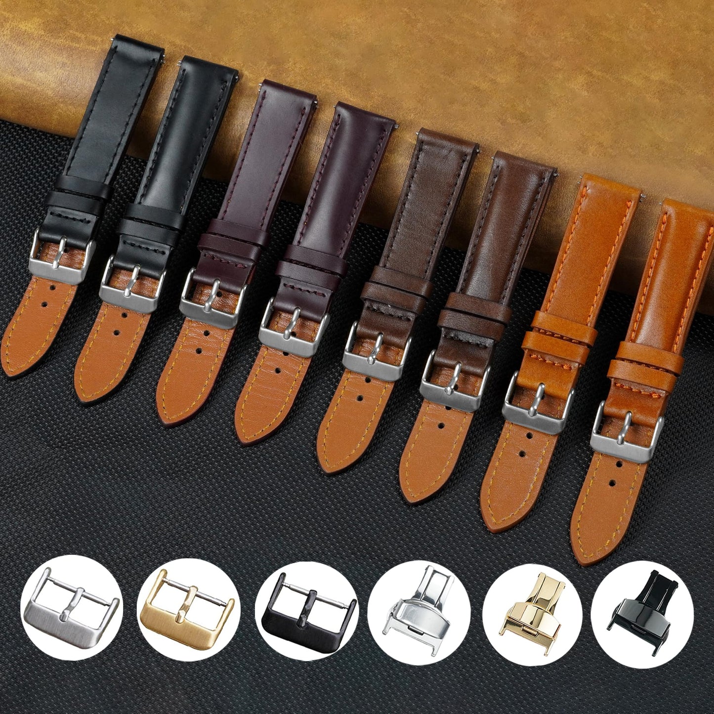 vinacreations 20mm Vintage Blue Leather Watch Band Men Quick Release Replacement Strap Soft Handmade Wristband Stainless Steel Buckle, Christmas Father's Gift for Dad Son Husband DH-204-20MM