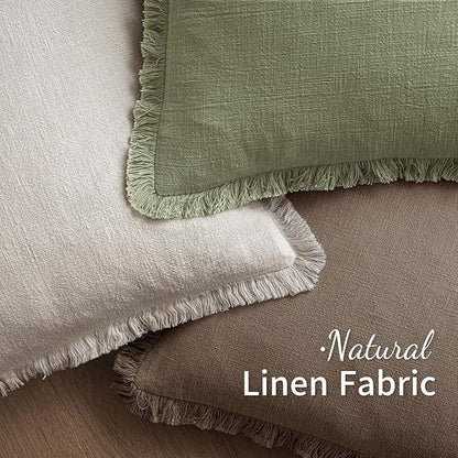 MIULEE Decorative Throw Pillow Covers Neutral Linen Fringe Throw Pillows Set of 2 Cocoa Brown Boho Farmhouse Cushion Covers for Couch Sofa Bed Living Room Spring Home Decor 18x18 Inch