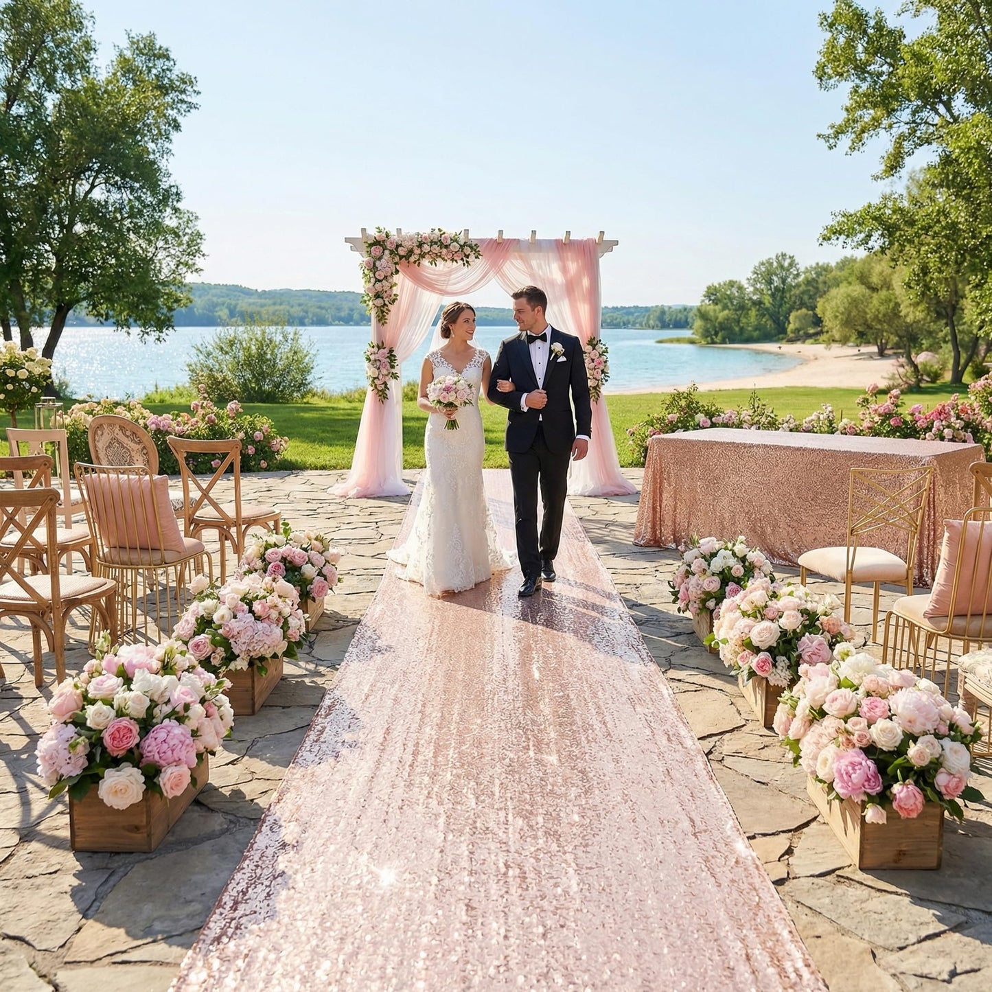 Sequin Aisle Runners 4ft x 15ft Rose Gold Aisle Runner Bridal Carpet Runner for Wedding Ceremony Decor