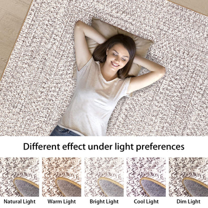 ROYHOME 9x12 Area Rug Large Machine Washable Rug for Living Room Print Braided Accent Rug Stain Resistant Non-Slip Carpet Farmhouse Solid Printed Textured Floor Cover for Home Decor, Beige/Grey