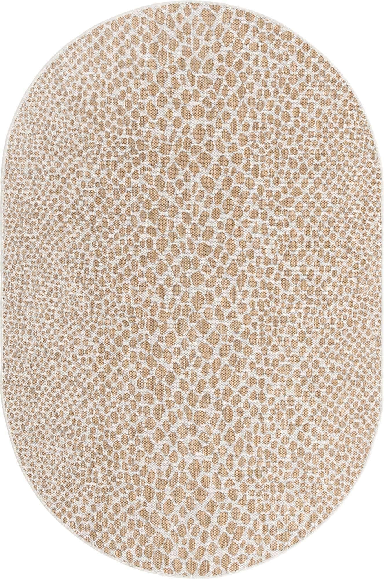 Unique Loom Outdoor Collection Area Rug - Cape Town (5' 3' x 8' Oval, Dark Beige/ Ivory)