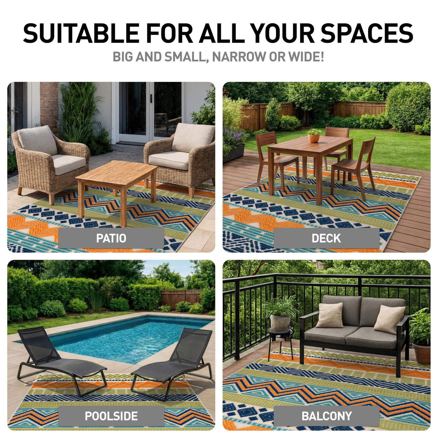 Rugshop Multi Marbella Boho Indoor/Outdoor Square Area Rug for Patio,Dining Nook and Balcony 6'6" x 6'6" Square