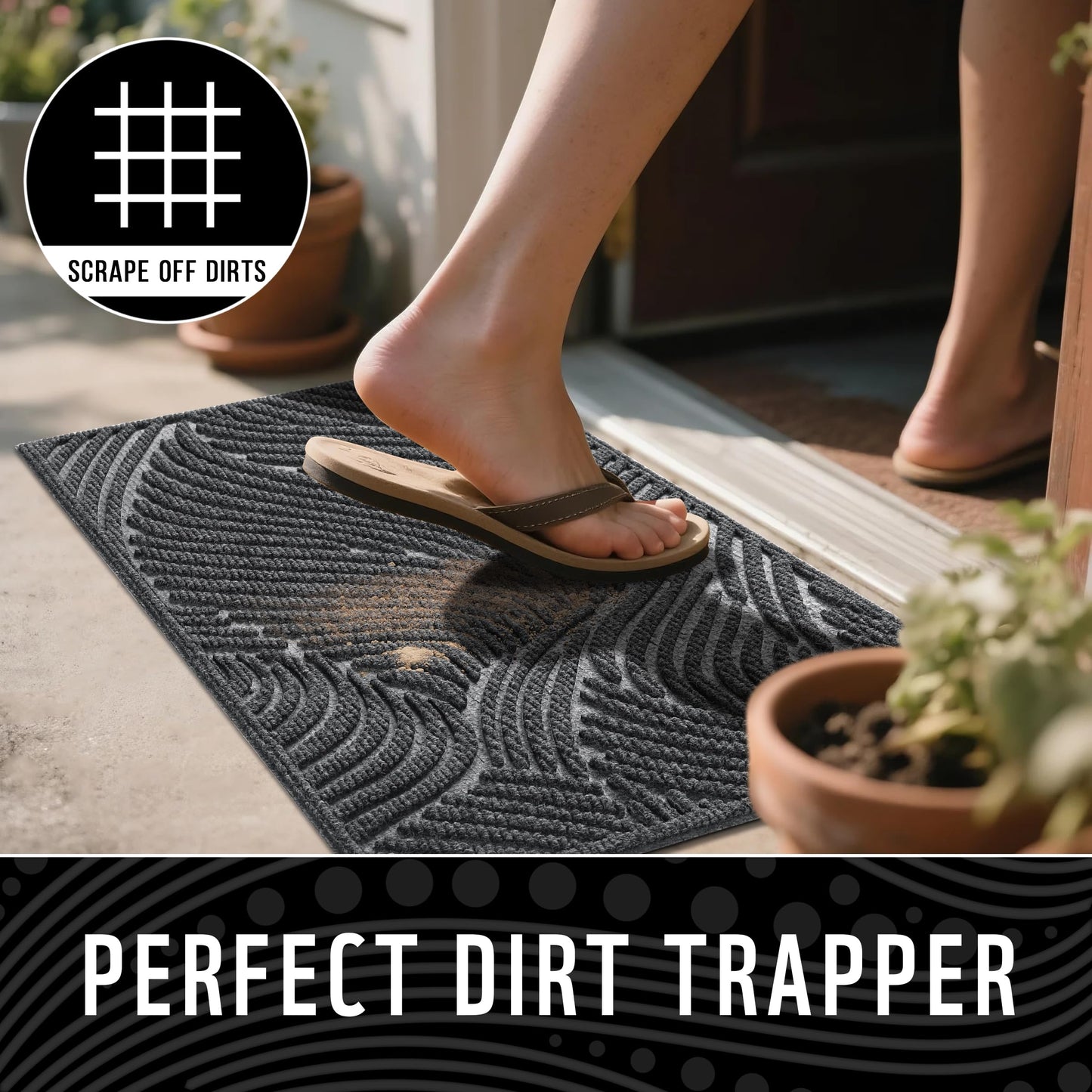 Yimobra Doormat Outdoor Entrance, Simple Stripes All-Weather Waterproof & Non-Slip Mat for Front Door, Heavy Duty Welcome Mat for Indoor, Garage, Patio-36x24, Dark Grey