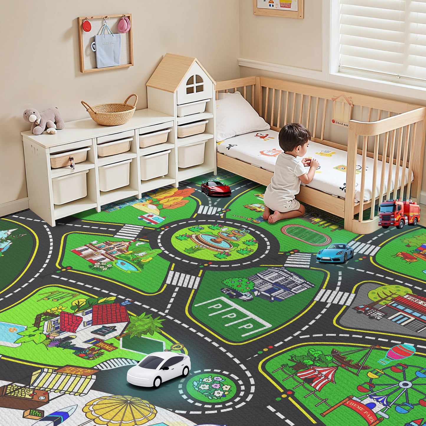 Didswuit Play Rug for Playroom 59"x39", Kids Car Mat Town City Road Map Carpet, Fun Car Playmat Area Rugs Non-Slip Washable for Bedroom