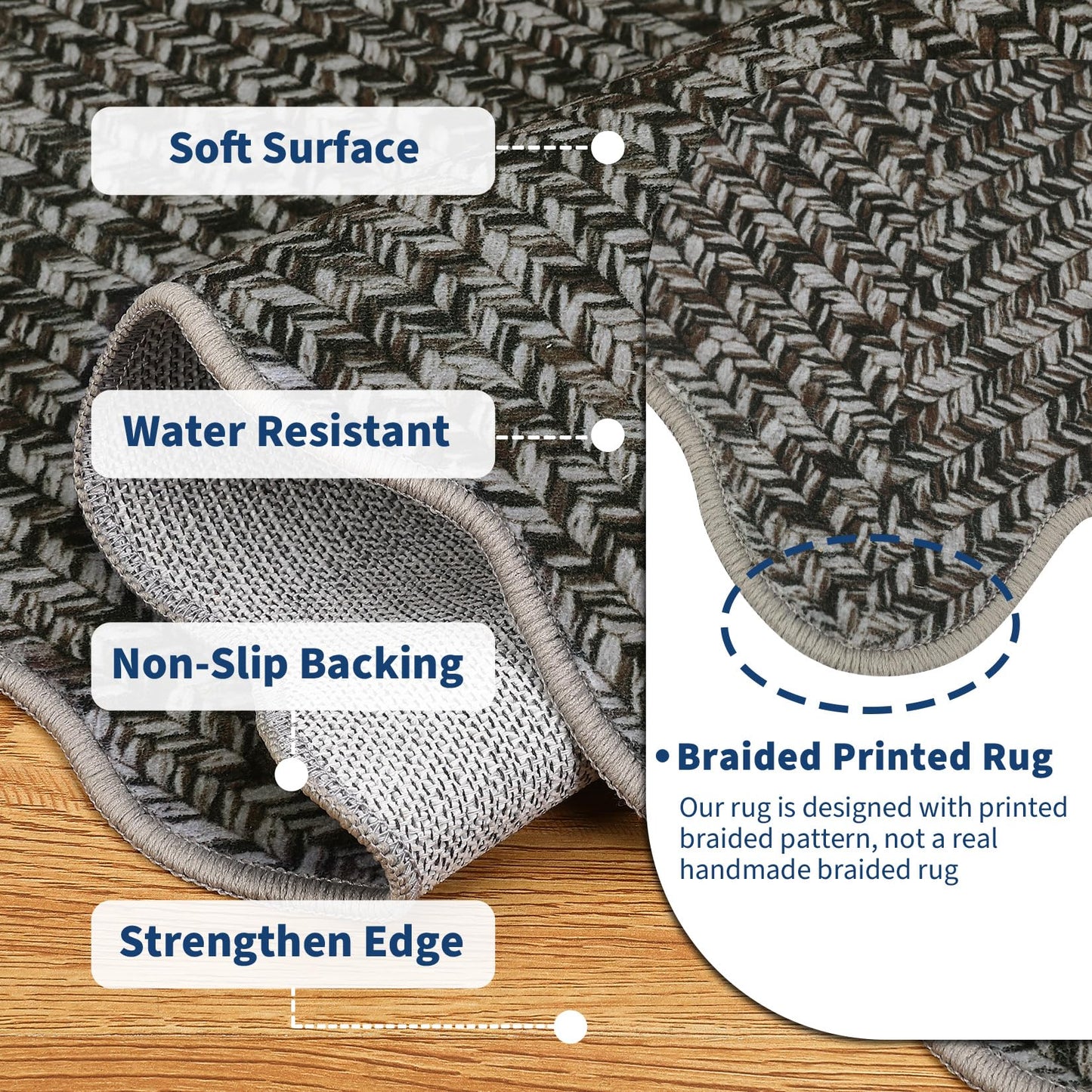 GAOMON Area Rug 4x6 Entryway Rugs Washable Rug Modern Braided Print Rugs for Living Room Non-Slip Non-Shedding Aesthetic Bedroom Carpet Farmhouse Home Office Foldable Thin Floor Mat Scalloped Grey