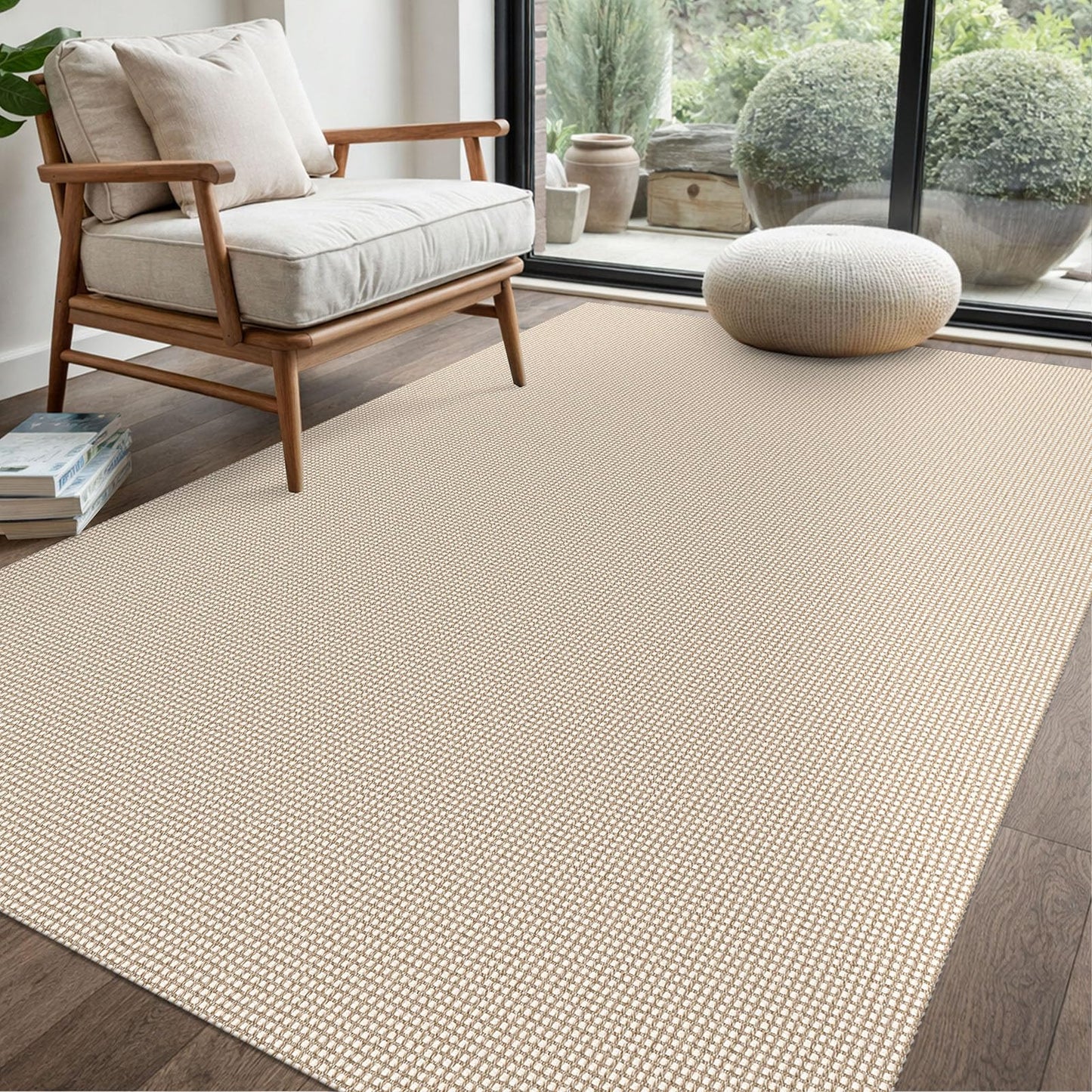 EARTHALL Woven Area Rug 4x6 Ft Washable Rugs for Entryway Non Slip Braided Throw Rugs Bedroom Carpet Cotton Entry Rug Cotton Floor Carpets for Bedroom Dining Room Living Room, Beige/Ivory