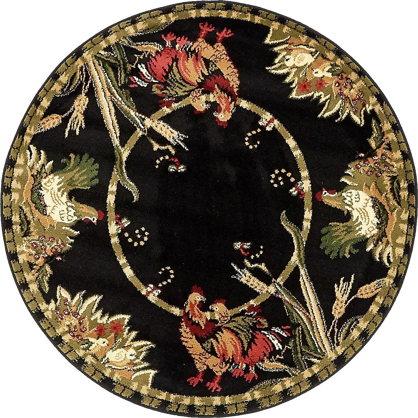 Unique Loom Barnyard Collection Area Rug - Farm (4' 1" Round, Black/ Cream)