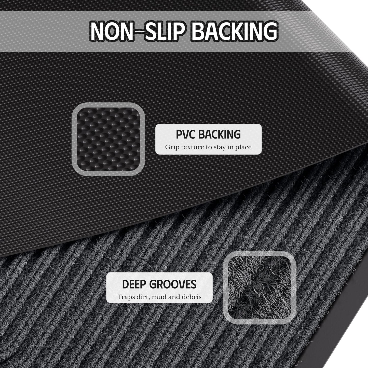 EZ2LIVE Front Door Mat, 3' x 5' Heavy Duty Door Mat Outside Entrance, Non-Slip Welcome Mat, Absorbent & Dirt Resistant, Low Profile Large Door Mats, Commercial Rugs for Entryway Indoor Outdoor, Grey