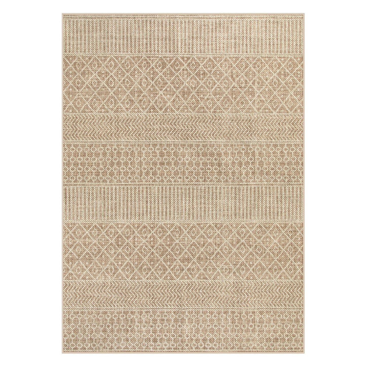 Lahome Farmhouse Geo 5x7 Rug, Beige, Ultra-Thin, Non-Slip, Machine Washable, Modern, Rectangular, Indoor, Boho, Moroccan, Bedroom, Dining Room, Living Room