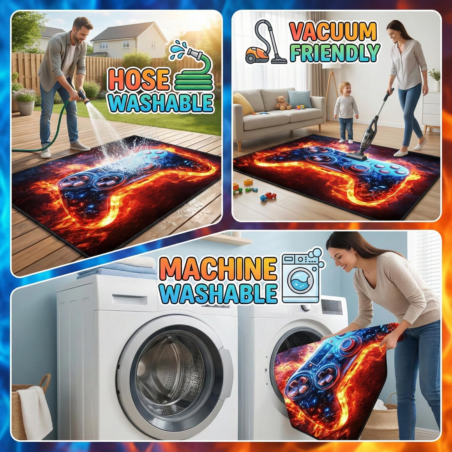 Gamer Room Rug for Boys - Gamer Rug Gamer Room Carpet for Teens Room Video Game Pattern Bedroom Carpet for Kids Gamepad Controller Mat for Bedroom,2.5x4 Feet