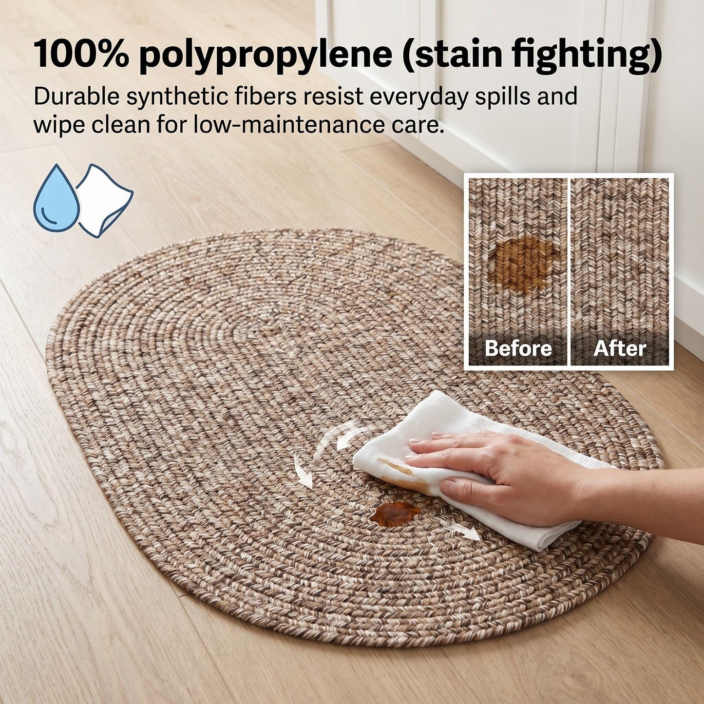 Super Area Rugs Rustic Farmhouse Living Indoor/Outdoor Reversible Braided Rug - Made in USA - Brown Mix 2' X 3' Oval