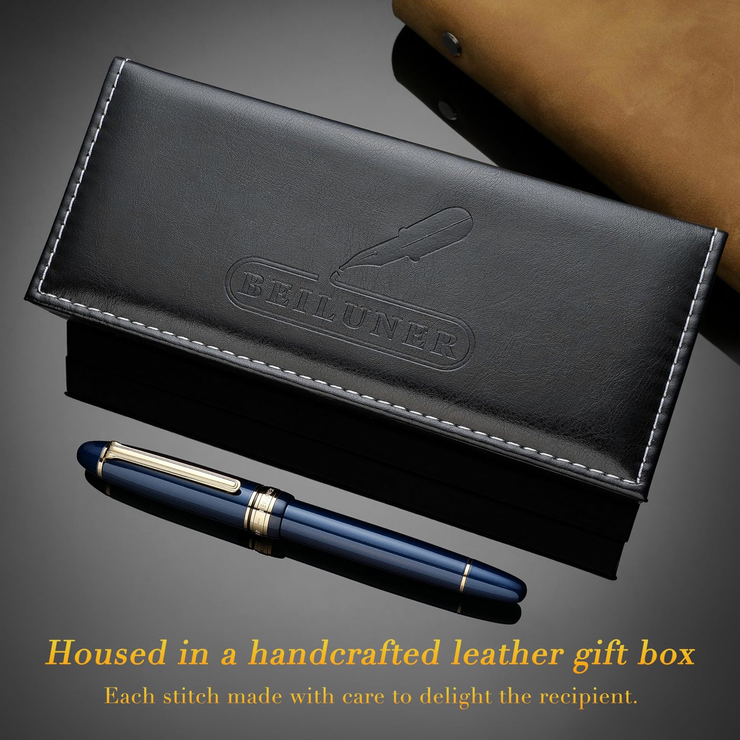 BEILUNER 319 Piano Blue Lacquer Rollerball - Stunning Luxury Pen with 24K Gold, Heavy, Schneider Black Ink Refill, Best Gift Set for Men & Women, Professional, Executive Office, Fancy Classic Pens