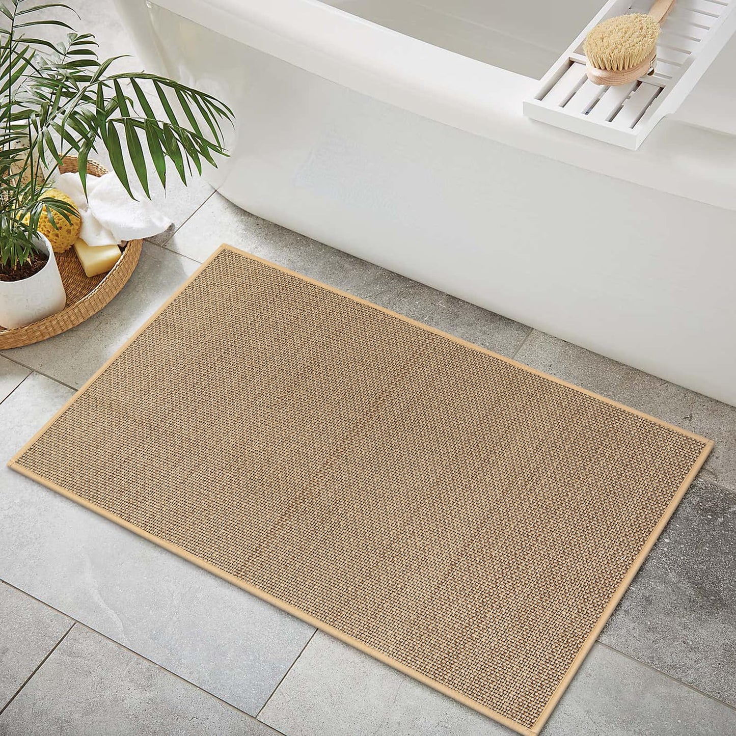 Lahome Farmhouse Kitchen Entryway Rug, 2x3 Door Mat Indoor Entrance Washable Small Bathroom Rugs for Bedroom Non Slip Neutral Indoor Floor Carpet for Front Door Porch, Beige