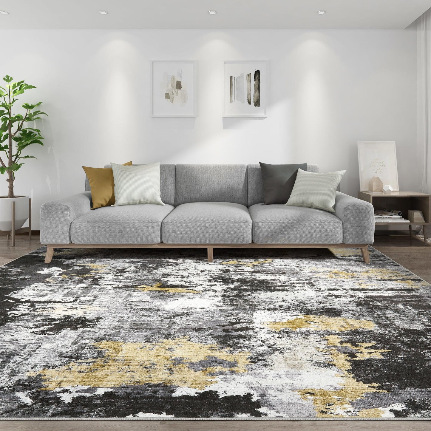 TARANCH Abstract 11x14 Area Rug: Machine Washable Non Slip Ultra Thin Low-Pile Carpet, Soft Stain Resistant for Living Dining Room Bedroom, Kid Pet Friendly, Robot Vacuum Compatible - Black Gold