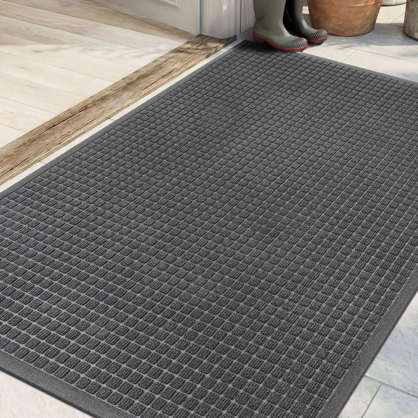 Cybstrax Front Door Mat Indoor Outdoor, 36"x48" Heavy Duty All-Weather Doormat, Non-Slip Waterproof Absorbent Commercial Floor Mat for Garage, Patio, High Traffic Areas