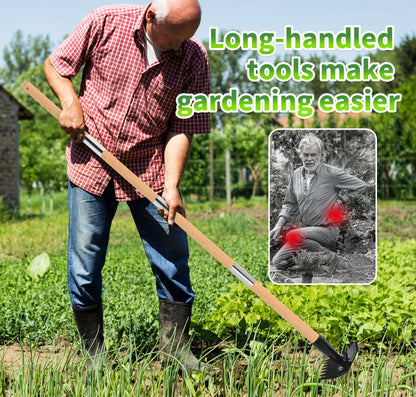 Weed Puller Tool with Long Bamboo Handle, 2 in 1 Garden Hoe&Manual Weed Remover, Weed Rake&Grabber, Gardenia Heavy Duty Uprooting Tool for Yard, Lawn and Garden, 65Inch ﻿