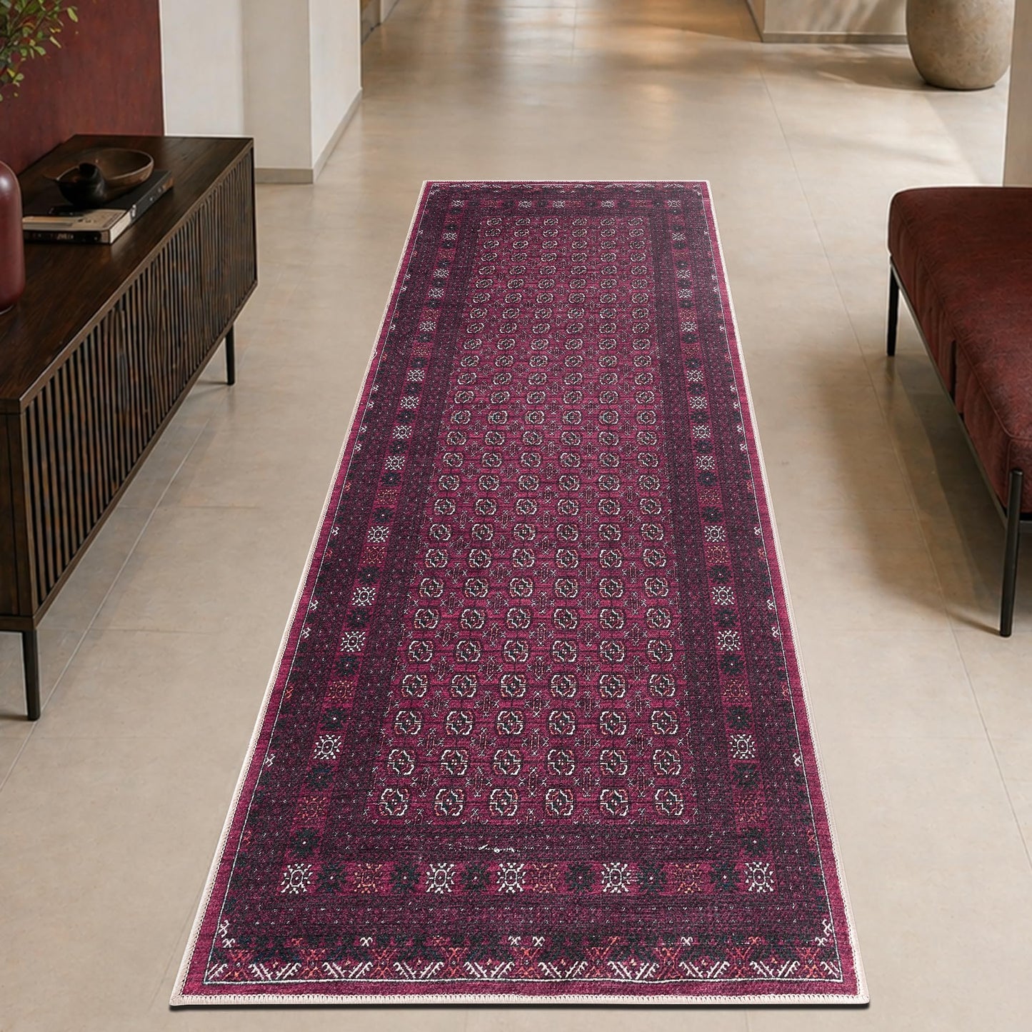 Keen Home Design 30"x84" Rug - Machine Washable Runner Rug with Non-Slip Backing, Ideal for Hallway, Entryway, Kitchen, Laundry Room - Vintage, Easy Clean, Durable, Low Pile Rug - (2'6" x 7')