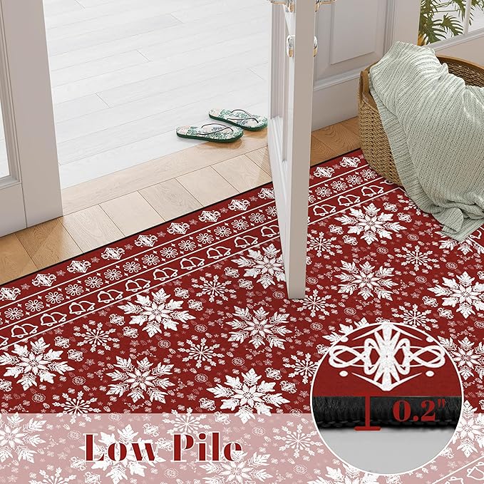 4' X 6' Christmas Rug Snowflake Area Rugs for Living Room Bedroom Dining Room Nursery Dorm Plaid Mat Washable for Kids Girls Women Xmas Carpet Floor Pad Doormat Winter