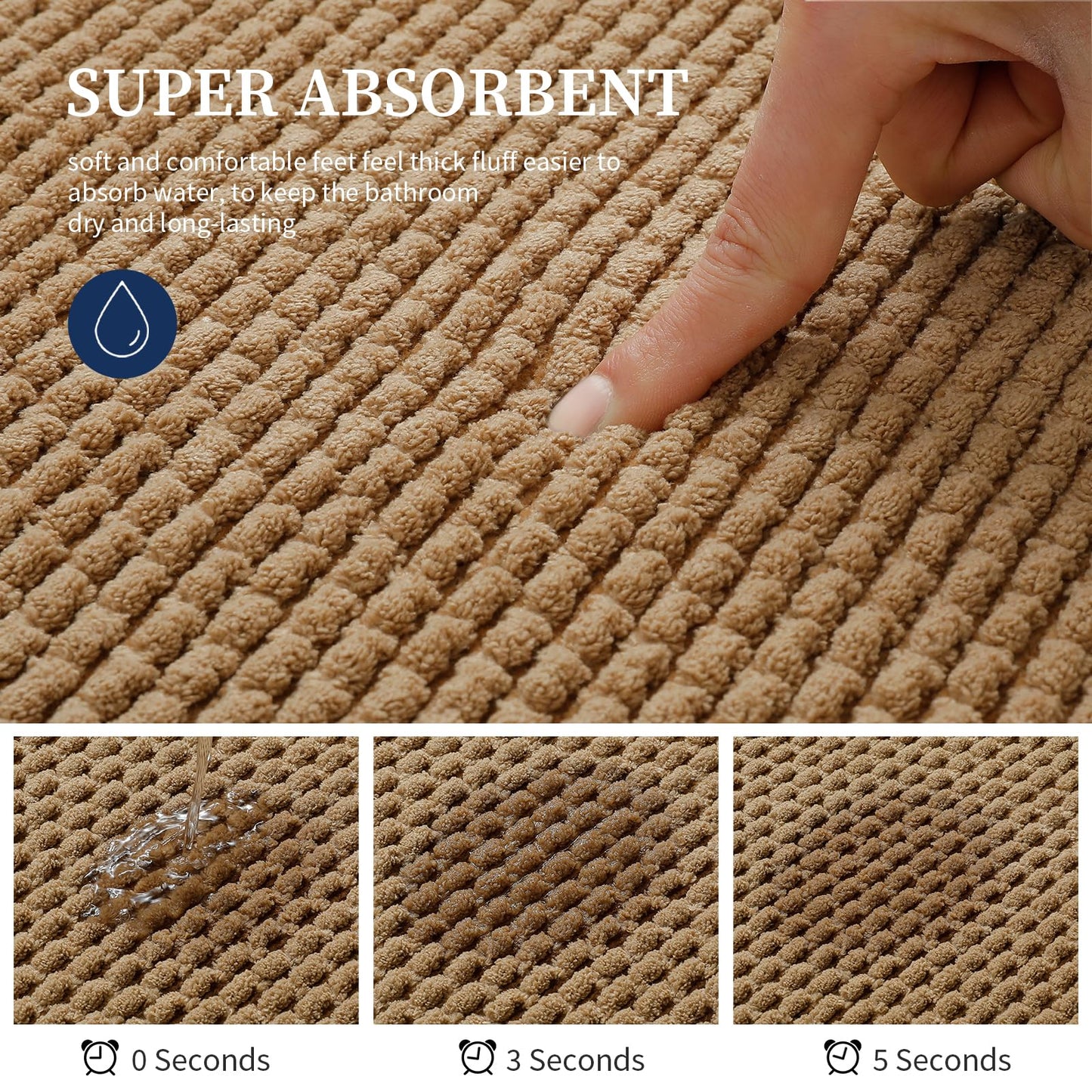 YIHOUSE Bathroom Rugs Set 2 Piece, Extra Soft Absorbent Chenille Bath Mat & U-Shaped Contour Toilet Rug, Non Slip Machine Washable Bath Mat for Shower Tub Sink, Beige