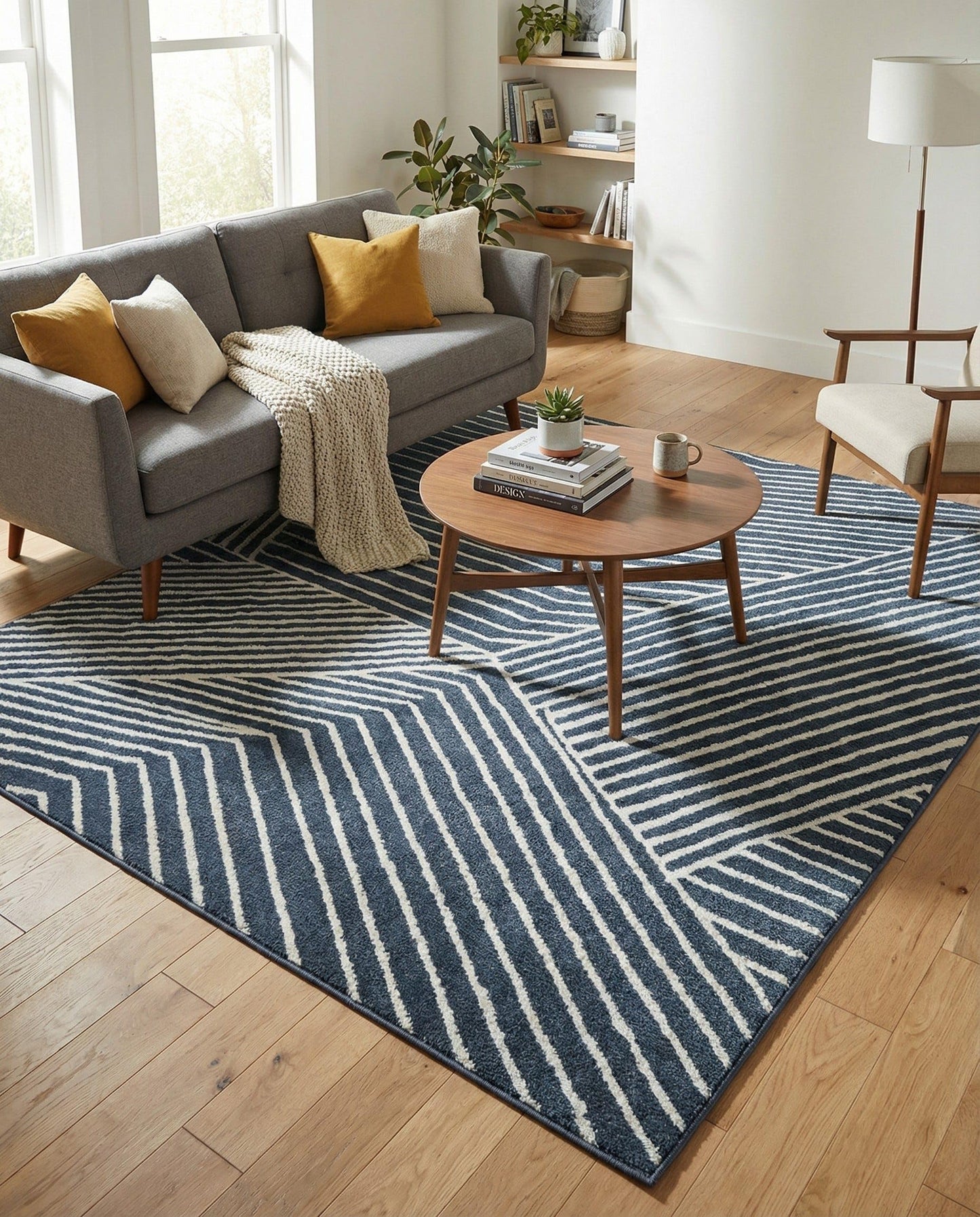 Rugs.com - Oslo Rug – 8 Ft Square Blue Easy-Clean Area Rug – Modern Geometric Pattern, Ideal for Living Rooms, Bedrooms, and Home Offices