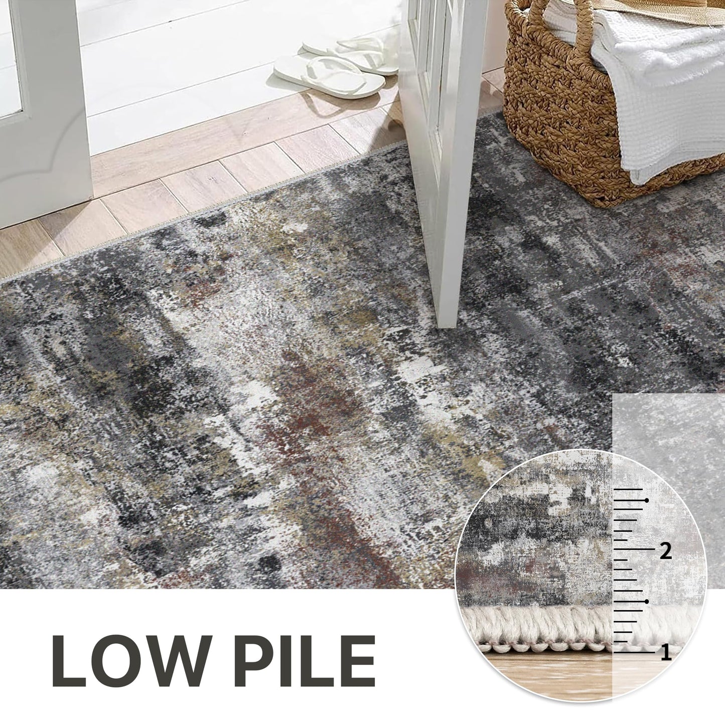 BEIMO Area Rugs 5x7 for Living Room Bedroom, Modern Abstract Machine Washable Soft Dark Gray Rug, Floor Carpet with Non Slip Backing for Dining Room