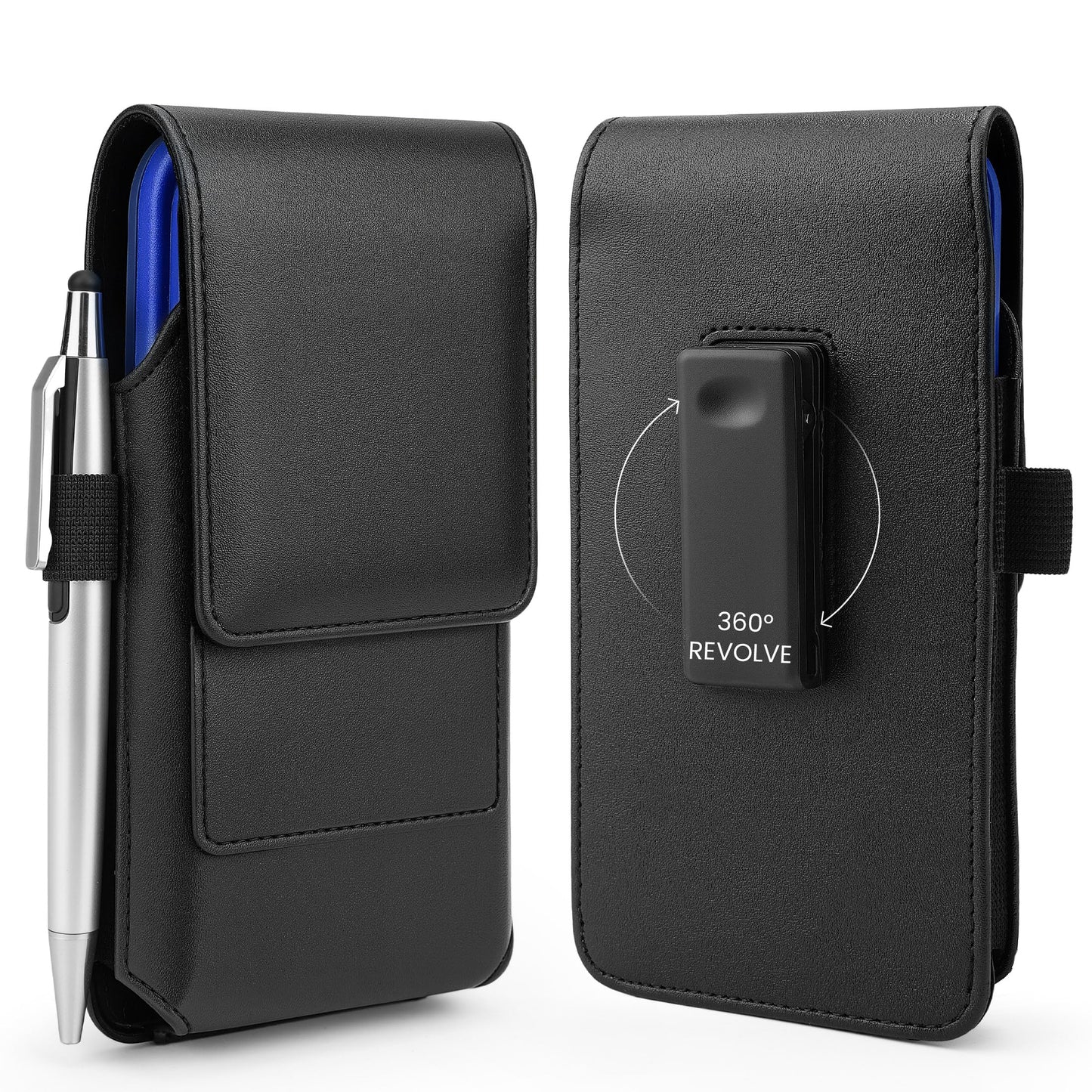 BECPLT Phone Holster for Apple iPhone 17 Pro 16/15/14/13/12/11 Pro Leather Belt Case,Swivel Clip Pouch Holster Belt Clip Case for Galaxy S25 S24 S23 S22 S21 Google Pixel 5 4a 5G 4 LG -Black