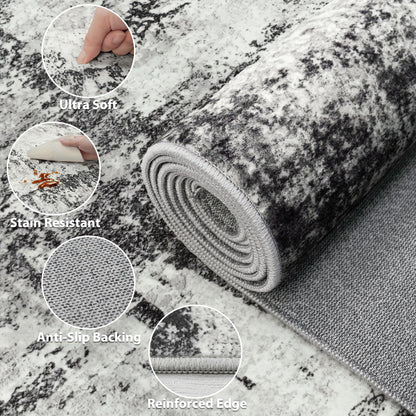 8x10 Area Rugs for Living Room: Abstract Washable Rug with Anti-Slip Backing Non-Shedding Stain-Resistant Soft Modern Large Carpet for Bedroom Dining Room Farmhouse Nursery Home Office Black