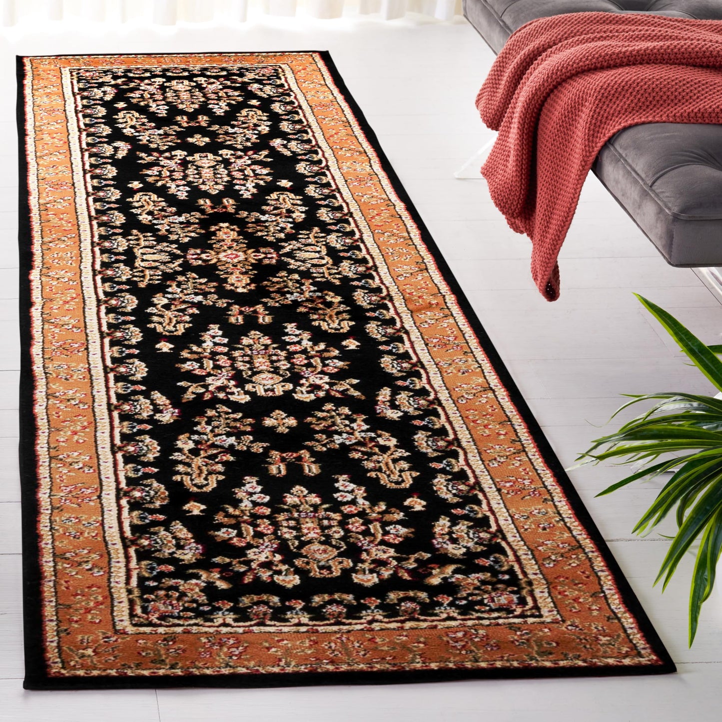SAFAVIEH Lyndhurst Collection Runner Rug - 2'3" x 16', Black & Tan, Traditional Oriental Design, Non-Shedding & Easy to Clean, Ideal for Hallway, Foyer, Entryway, Kitchen (LNH331D)