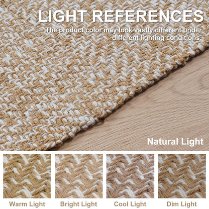 Collive Washable Area Rug 3' x 5', Modern Farmhouse Woven Kitchen Rugs, Tan/Cream Indoor Outddor Mat Braided Throw Carpet for Entryway Bedroom Nursery Laundry Living Room