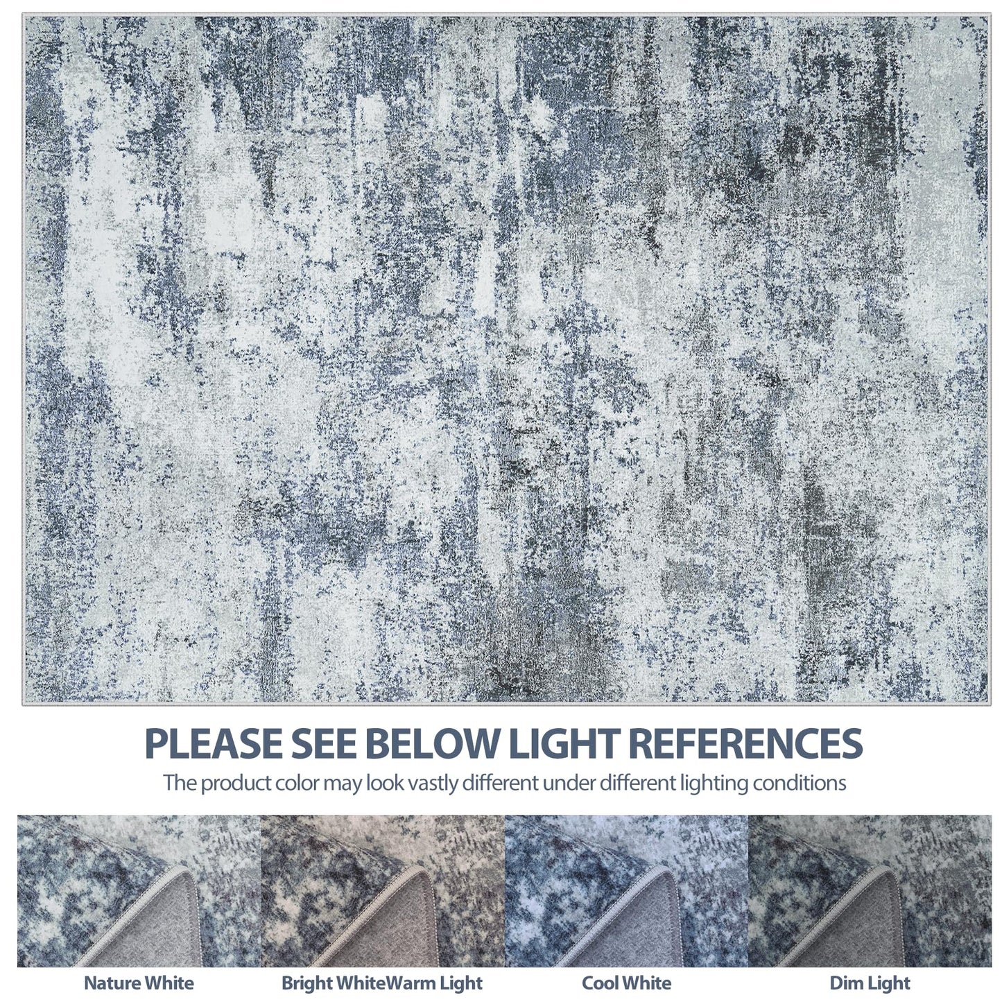 Runner Rug for Hallways Kitchen 2'6"x8' Washable Non Slip: Carpet Non Skid 8ft Entryway Rubber Backed 8 Feet Neutral Abstract Modern Rug Low Pile Pet Friendly Indoor Blue Grey