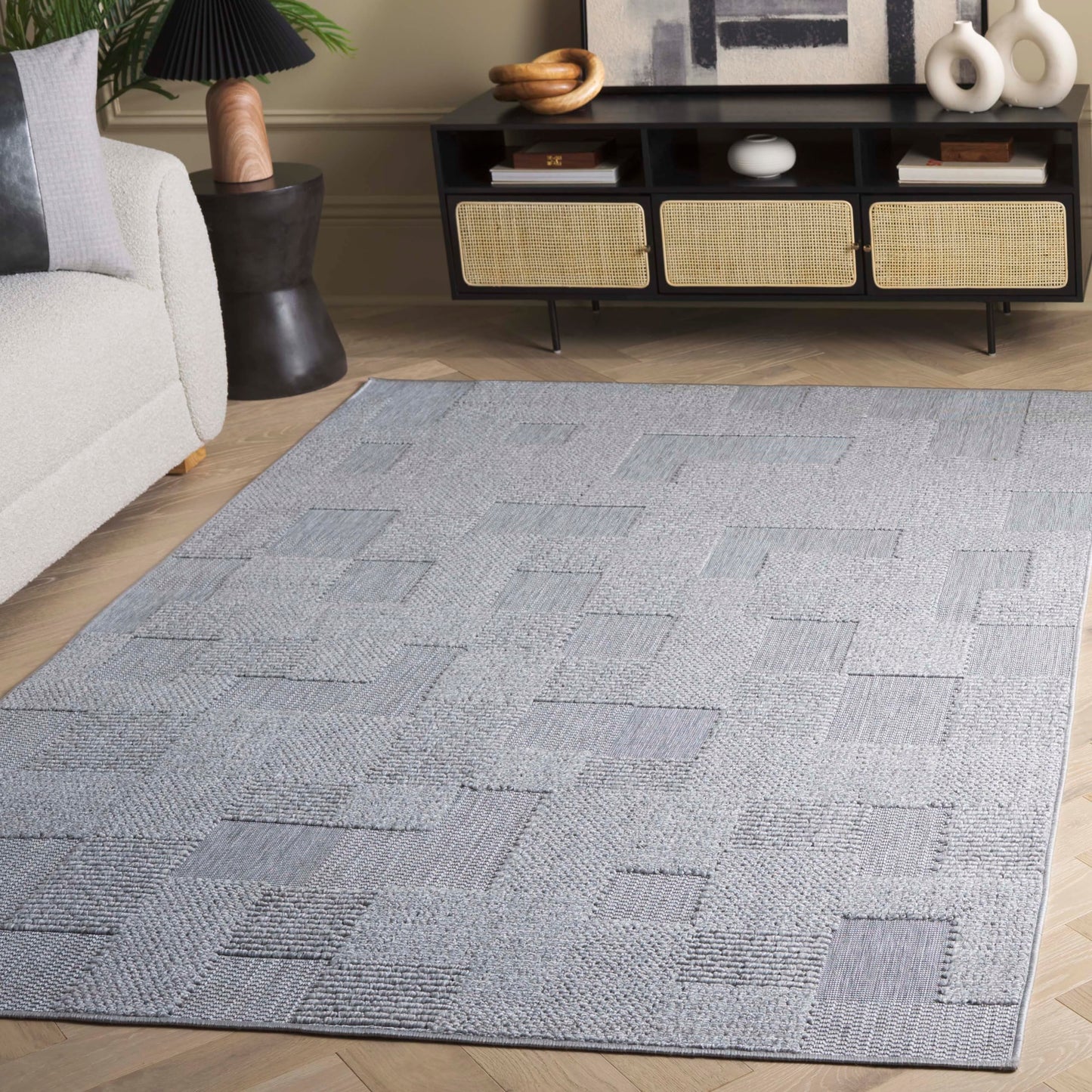 SAFAVIEH Washable Rug Outdoor Milos Collection - 4' x 6', Grey, Non-Shedding & Easy to Clean, Ideal for Patio, Backyard, Mudroom (MLO108F)