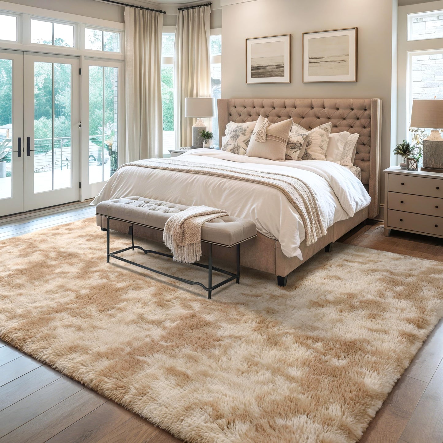 KIXINWA Rug for Bedroom, 4x6 Area Rug for Living Room, Fluffy Carpet for Kids Nursery Dorm Room, Soft Shag Non Slip Floor Rugs, Home Décor Carpet, Machine Washable, Tie-Dyed Camel