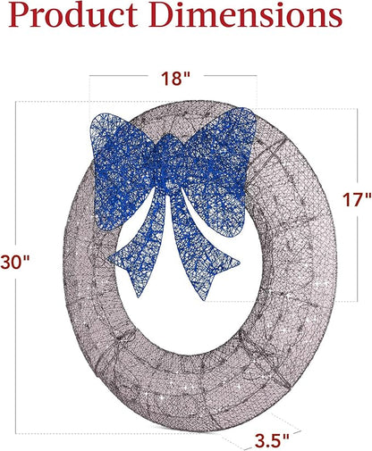 Best Choice Products 30in Pre-Lit Outdoor Christmas Wreath Decoration, LED Metal Holiday Decor for Home w/ 100 Lights, Bow - Hanukkah Silver/Blue