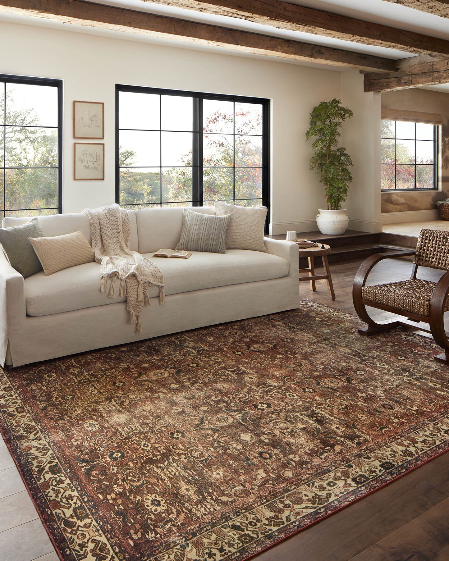 Loloi Magnolia Home by Joanna Gaines Banks Collection BAN-04 Brick/Ivory 5'-0" x 7'-6", .13" Pile Height, Machine Washable, Area Rug