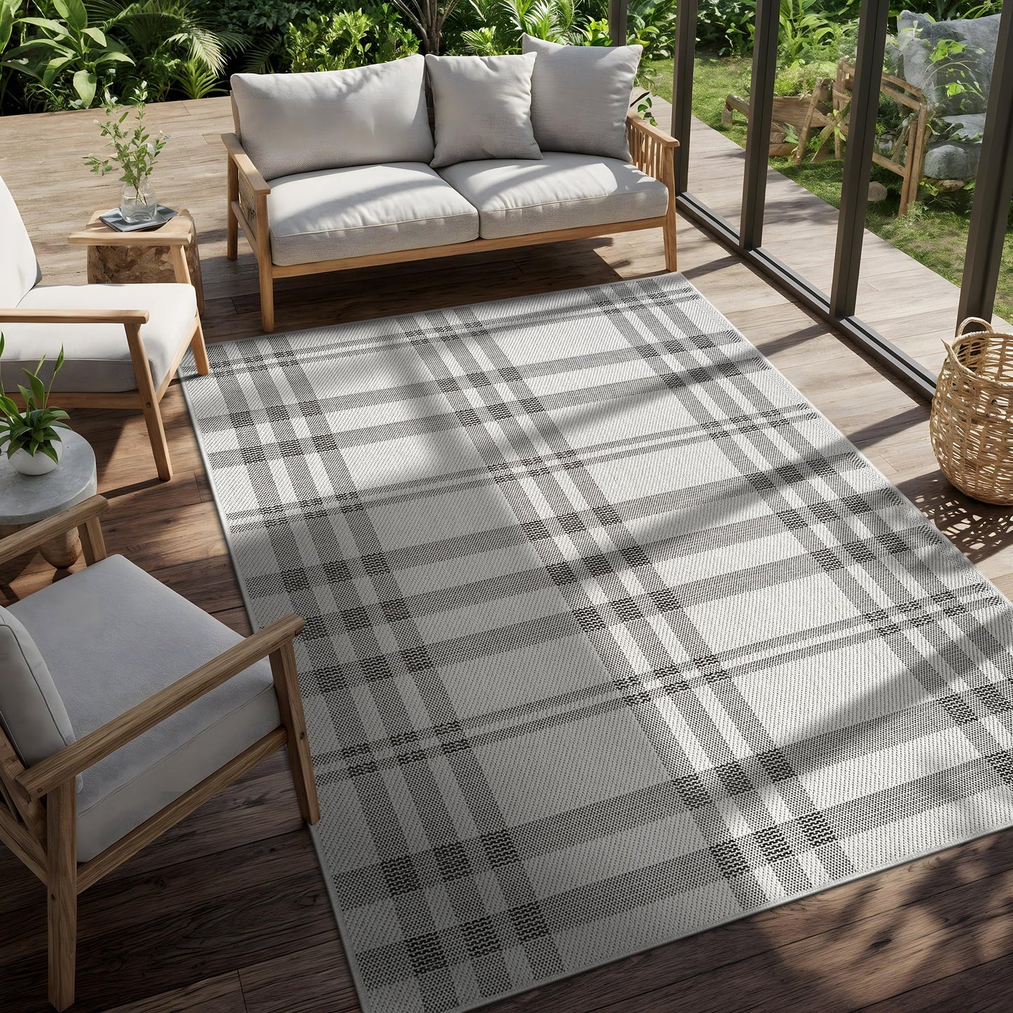 CAMILSON Easy Jute Rug 6x9, Indoor Outdoor Off-White Color Fiber Area Rugs for Entry, Living Room and Farmhouse Rug, Checkred Boho Woven Design, Easy-Cleaning, Washable Outside Carpet (6 x 9)