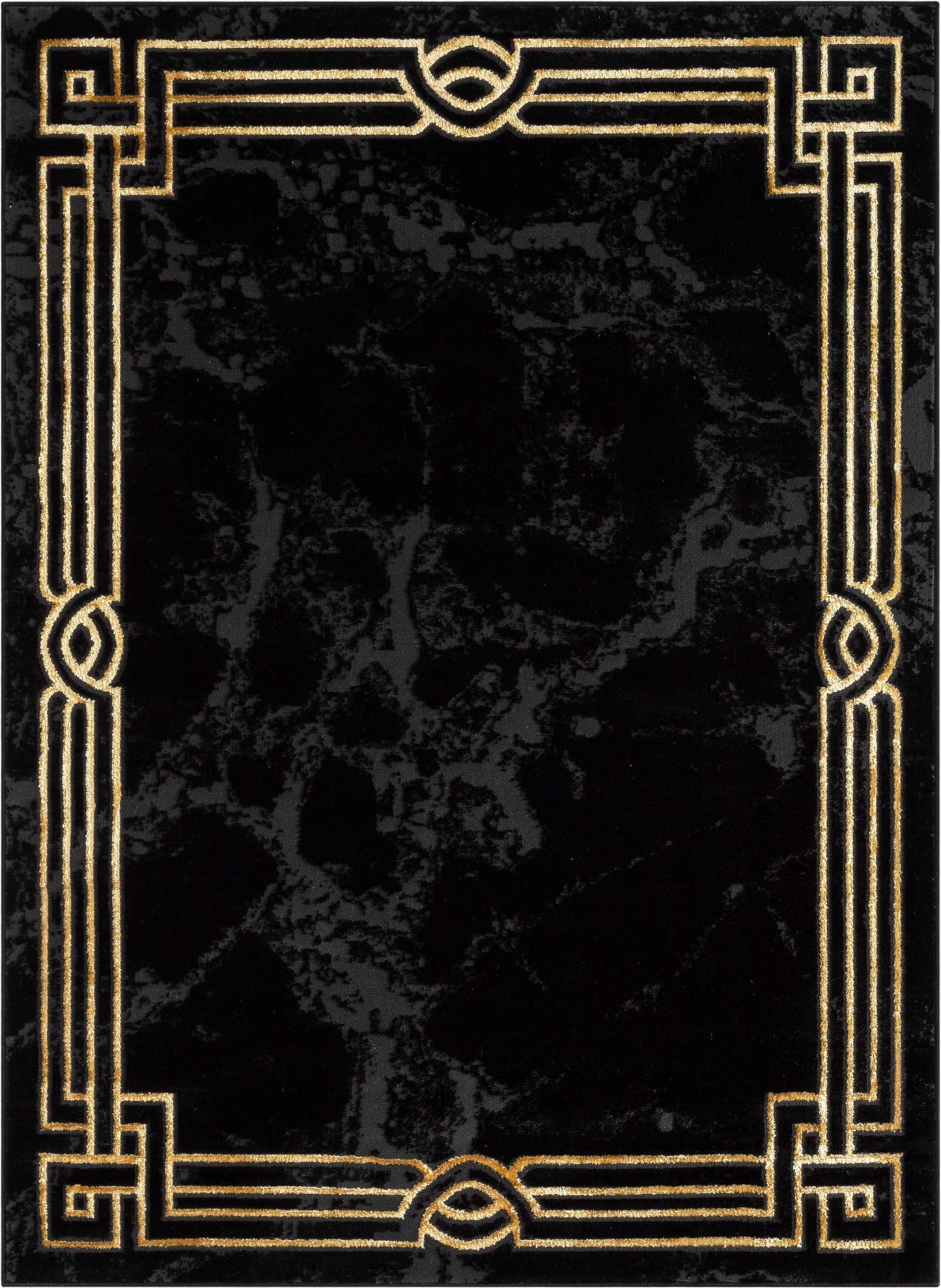 Well Woven Lezlee Abstract Modern 7'10" x 9'10" Area Rug Black Gold Marble Border - for Living Room, Dining Room, Bedroom