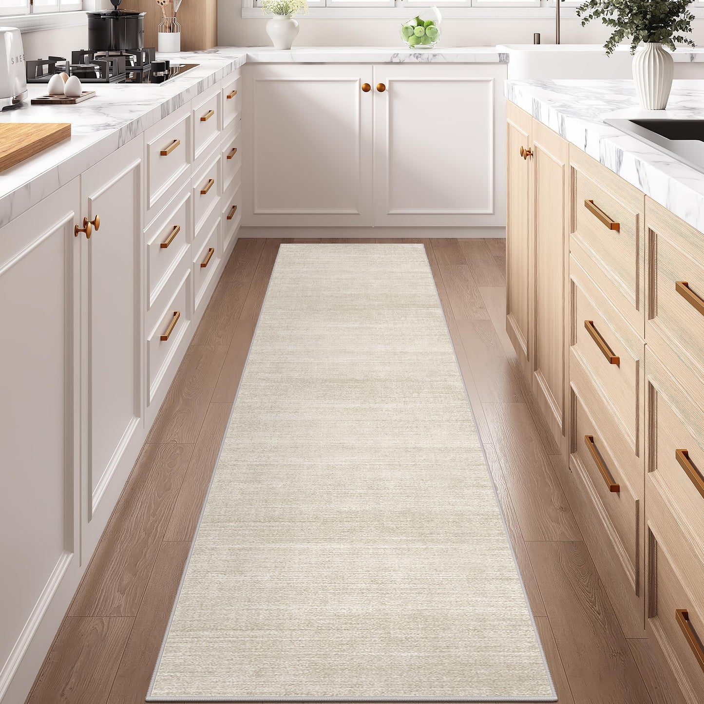 Art&Tuft Washable Runner Rug - 2x8 Hallway Runner Rug Non-Slip, Soft Low Pile Kitchen Rug Runners for Hallways, Entryway, Bedroom, Living Room, Beige