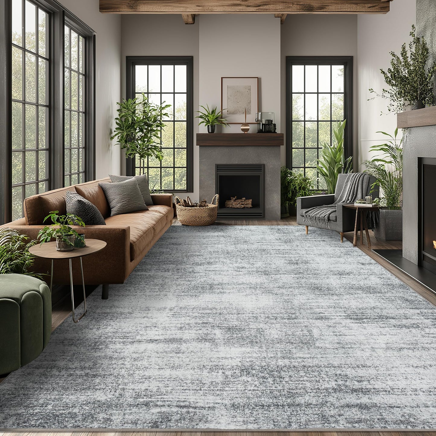 BILEEHOME Gray Extra Large Rugs for Living Room Minimalist Aesthetic Abstract 9x12 Area Rug for Office Playroom Light Grey Low Pile Floor Covering Carpet with Non Slip Washable