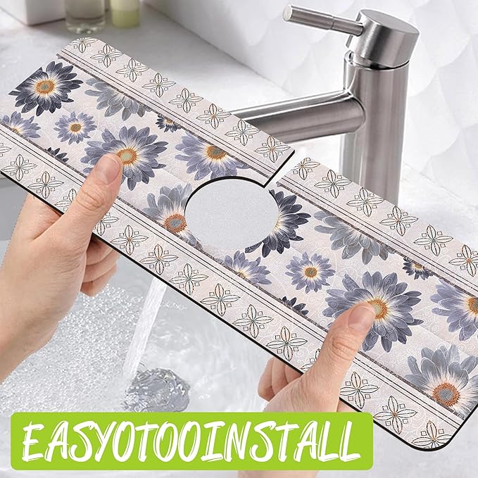 Sink Faucet Absorbing Mat Vintage Embroidery Flowers Sink Splash Guard Drying